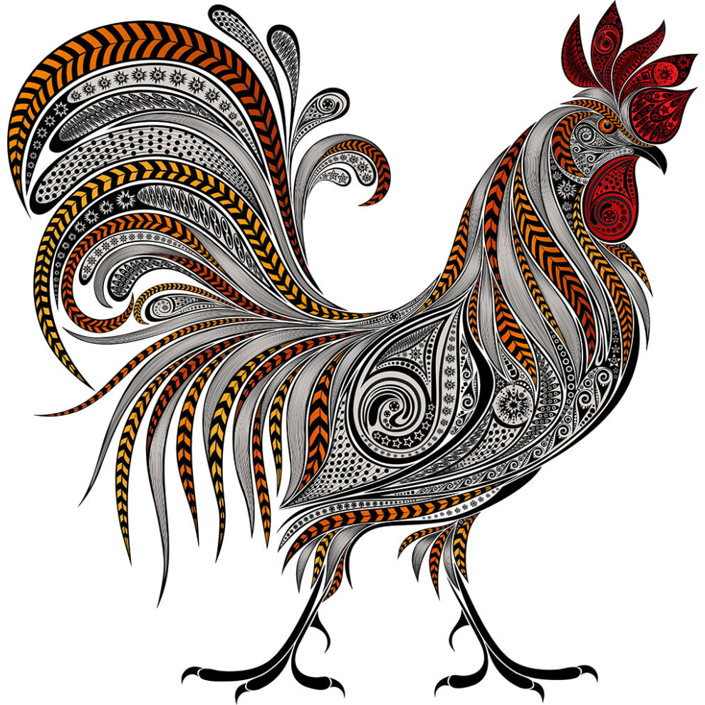 Gildan (S) Rooster Chicken Cock Chinese Zodiac White Men T Shirt Tee Top