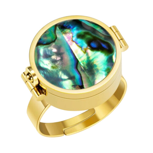 Stainless Steel Adjustable Ring Portable-Colorful shell gold