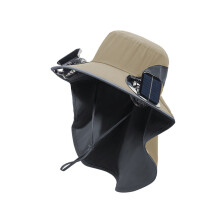 Solar Energy Charged Cooling Sun Hat Fan Breathable Mesh-Khaki