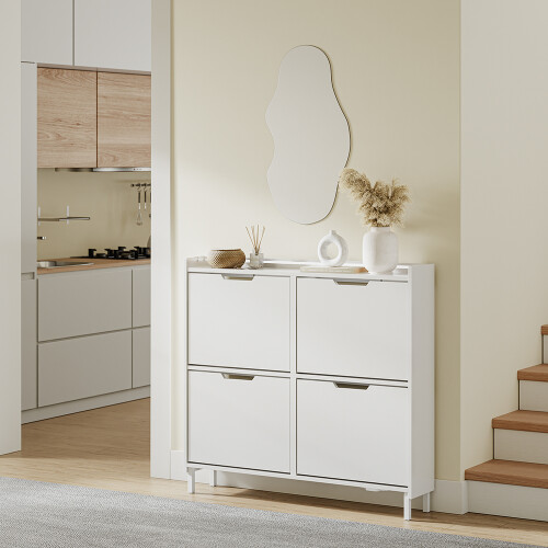 SoBuy Meuble à chaussures blanc 4 portes 1