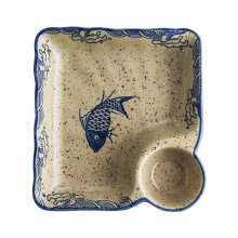 High Fired Ceramic Square Serving Tray with-fisherman song