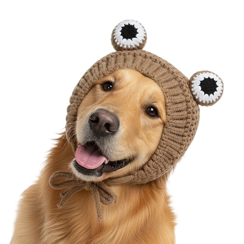 Winter Puppy Hat Knitted Frogs Pattern Comfortable-Dark Khaki