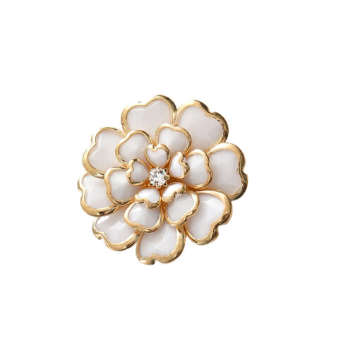 Rhinestones Floral Cufflinks Clip Decorative Button-White