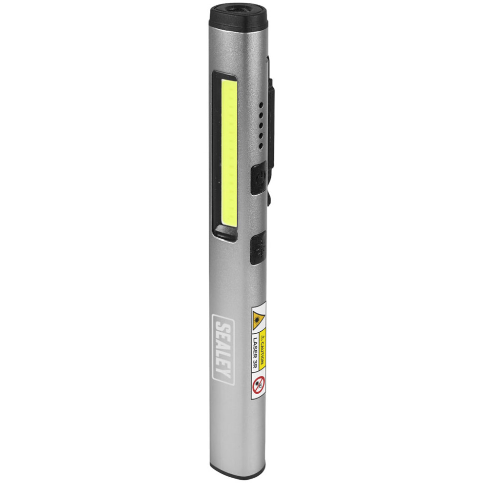 Sealey Led450uv Rechargeable Uv Pen Torch+Laser Pointer 5W Cob & 3W Smd Led Light