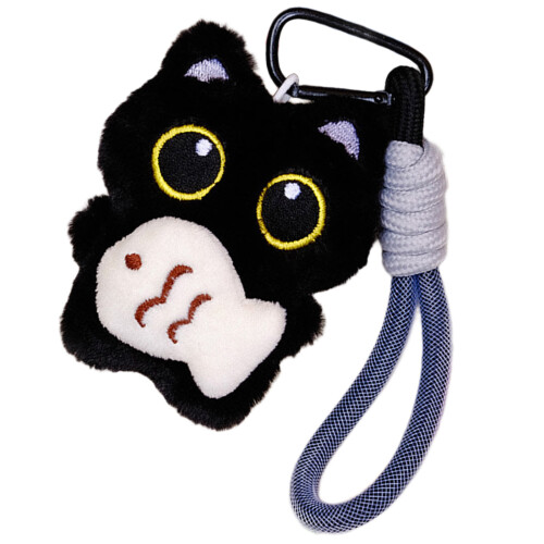 Porte-clés en peluche chaton noir doux, pendentif,-Style2