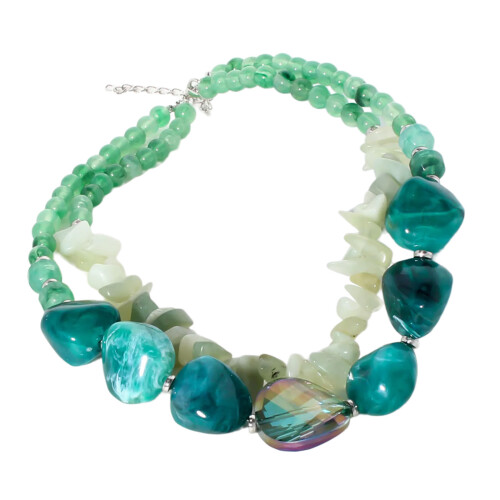 Collier de perles vertes superposées artistiques, chaîne de cou,