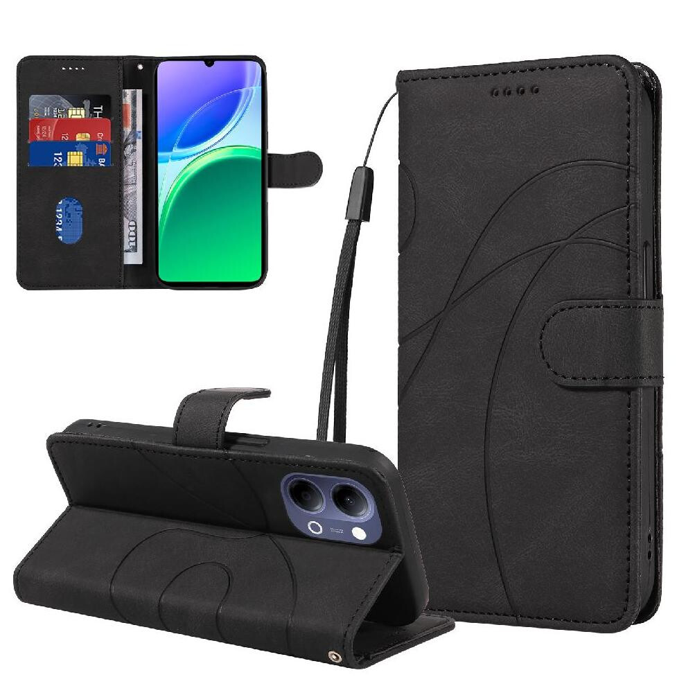 Flip Case For Vivo Y05 4G Card Slots And Kickstand Function Skin Feel Leather And Frosted Tpu Curved Pressure Line 764563800292
