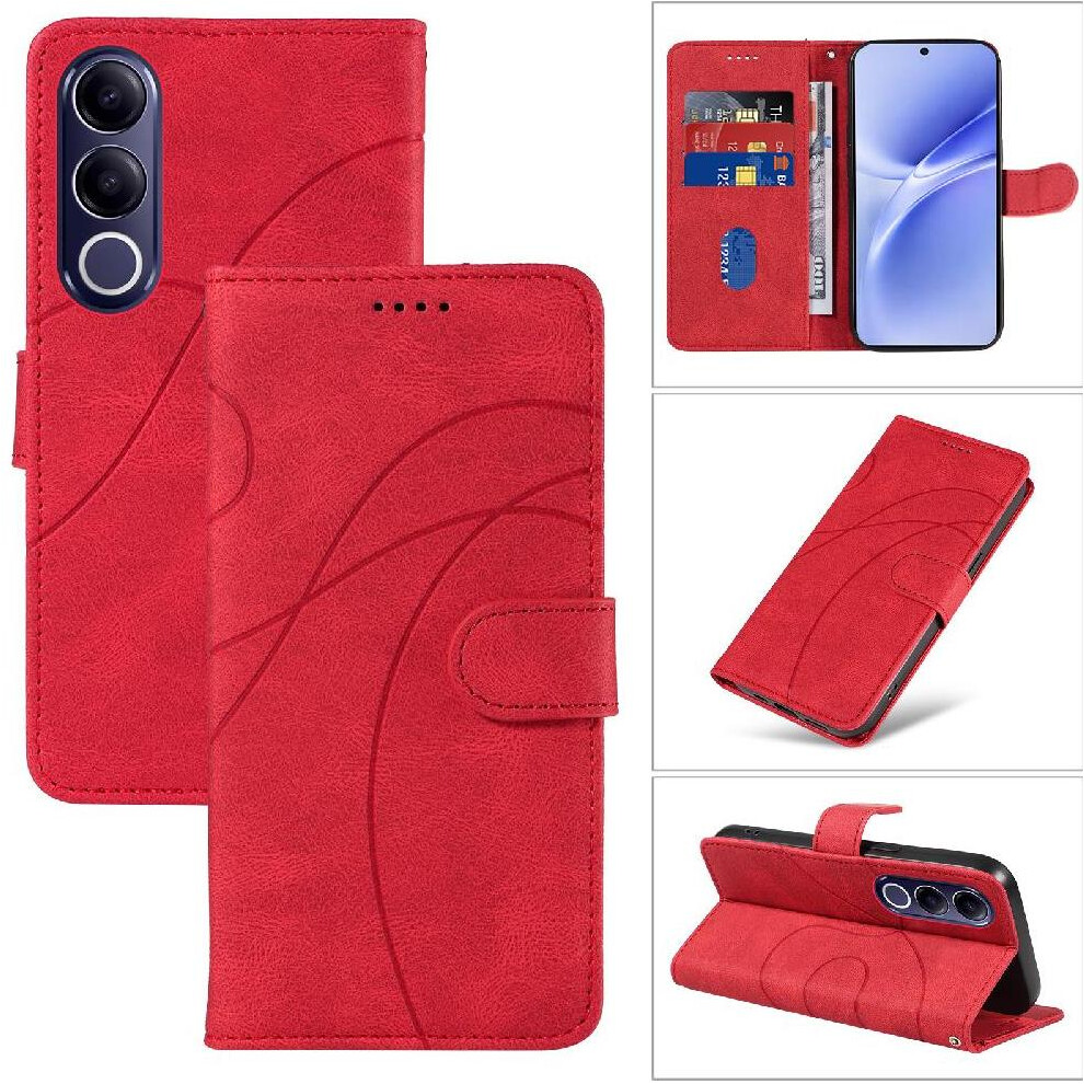 Flip Case For Vivo V70 Fe Card Slots And Kickstand Function Skin Feel Leather And Frosted Tpu Curved Pressure Line 764563800322