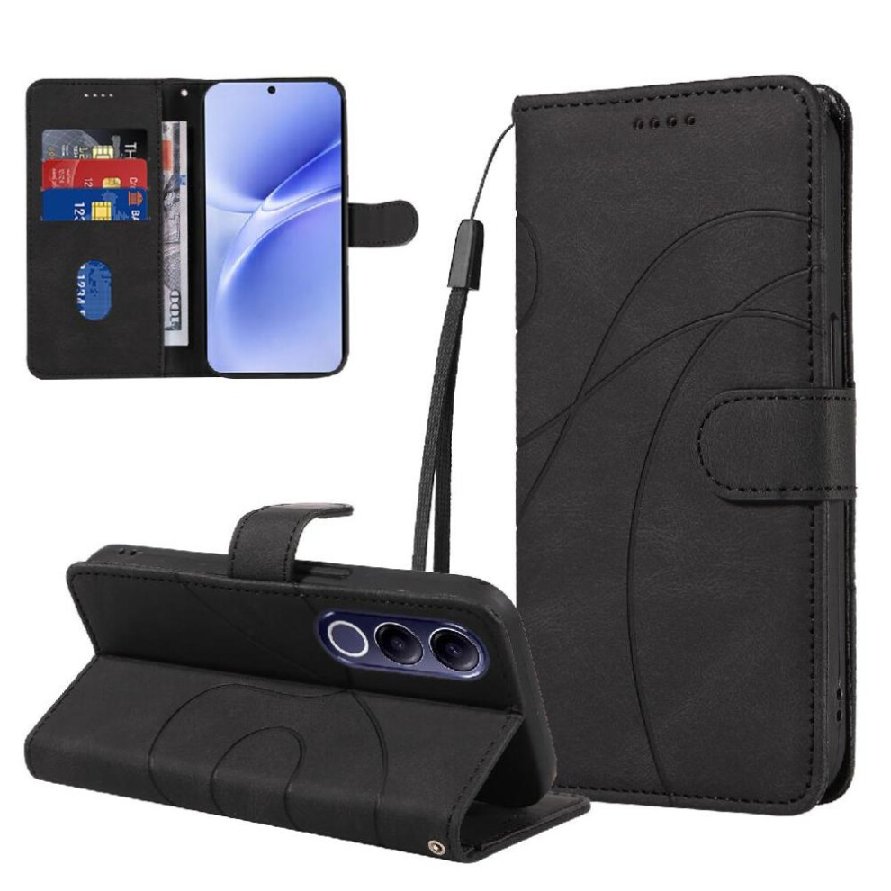 Flip Case For Vivo V70 Fe Card Slots And Kickstand Function Skin Feel Leather And Frosted Tpu Curved Pressure Line 764563800346