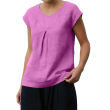 Damesblouse van linnenmix met V-hals en kapmouwen,-Roze L