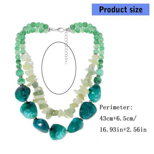 Collier de perles vertes superposées artistiques, chaîne de cou, 2