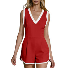Womens Athletic Romper Backless Sleeveless Short-Red XXL