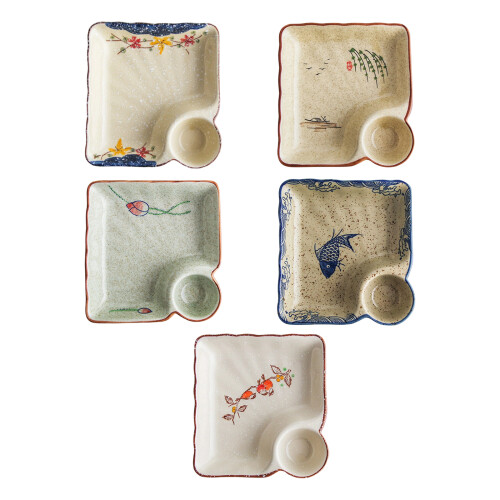 High Fired Ceramic Platter Including Sauce-Flower and bird 1