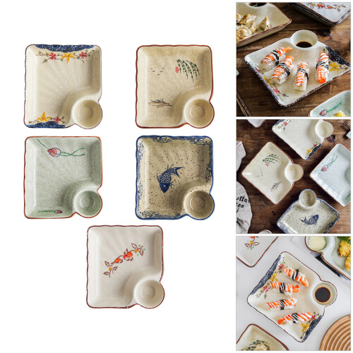 High Fired Ceramic Platter Including Sauce-Flower and bird 2