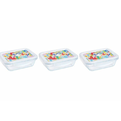 Pyrex Lunch box - PYREX - Set of 5 glass containers - Rectangular - Airtight lid - Abstract design - 0.80 L 2