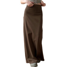 Slim Fit Long Skirt for Women Back Slit Detail Elastic-brown M