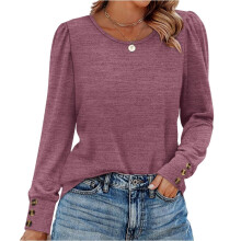 Women's long-sleeved shirt with buttons and cuffs,-Purple XXL