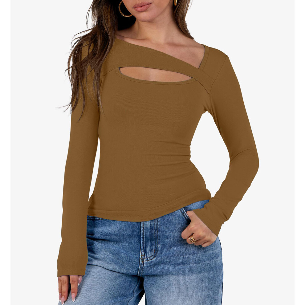 Women's openwork top, fashionable and sexy-Dark Yellow S