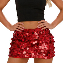 Womens Low Waist Bodycon Mini Skirt Sequins Skirt Casual-Red L