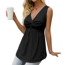 Top for Women Tops Twist Front V Neck Sleeveless-Black XXL