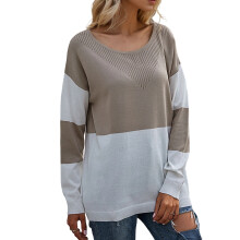 Women's Lightweight Knitted Sweater Striped Color-apricot S