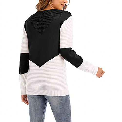 Women's Color Block Pullover Sweaters Long Sleeve-Burgundy S 1