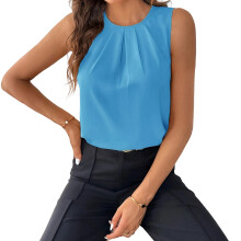 Womens Silk Neck Pleated Camisole Sleeveless-Sky Blue S