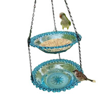 Double Layer Suspended Bird Bath Bowl For Outdoor Garden-Blue