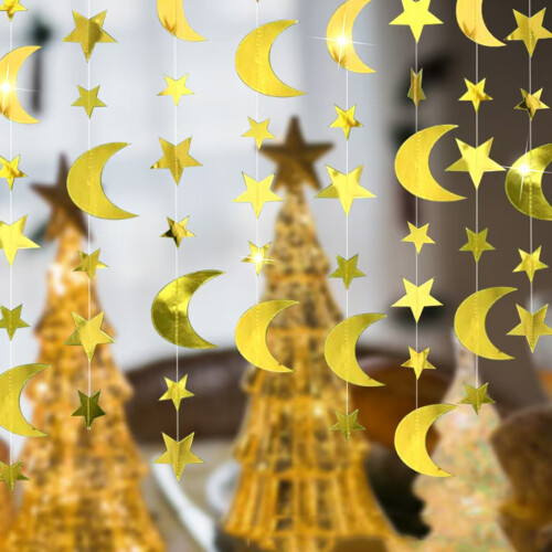 Glitzernde Wimpelkette aus Papier mit Sternmuster,-glänzend 3 1
