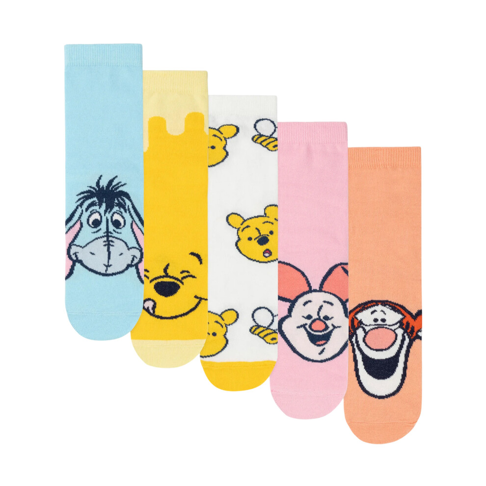 Disney Womens/Ladies Winnie The Pooh Calf Socks (Pack Of 5) Multicoloured