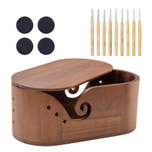 Wooden Yarn Storage Case Featuring Secure Lid Top And Included