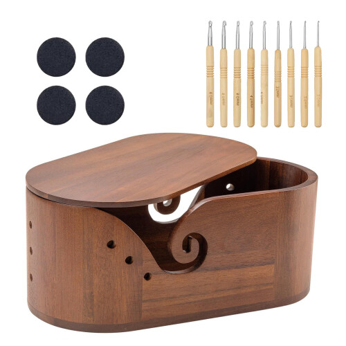 Wooden Yarn Storage Case Featuring Secure Lid Top And Included