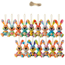 Ornement de pâques en bois en forme de lapin, avec-16 pièces
