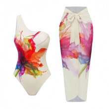 Beach Ready Monokini Swimsuit Set Flower Print-Apricot base S