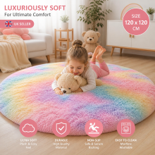 (120x120cm Round, Rainbow) Shaggy Rug-Non Slip Faux Fur Extra Large Area Rugs for Livingroom Bedroom Carpet