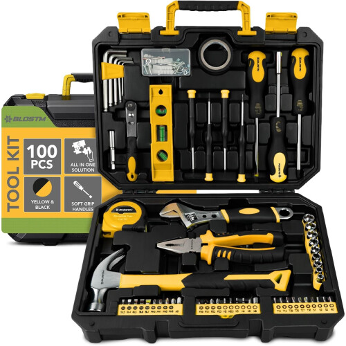 BLOSTM 100 Piece Tool Kit - Home Tool Set with Essential Hand Tools for DIY Projects, Household Repairs