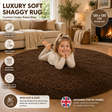 (120x120cm Round, Brown) Shaggy Rug-Non Slip Faux Fur Extra Large Area Rugs for Livingroom Bedroom Carpet