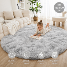 (120x120cm Round, Silver/Tie Dye Light Grey) Shaggy Rug-Non Slip Faux Fur Extra Large Area Rugs for Livingroom Bedroom Carpet