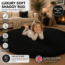 (120x120cm Round, Black) Shaggy Rug-Non Slip Faux Fur Extra Large Area Rugs for Livingroom Bedroom Carpet