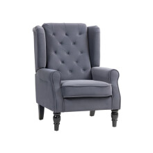 Wingback Accent Chair, Retro Upholstered Button Tufted Occasional Chair for Living Room and Bedroom, Charcoal Grey
