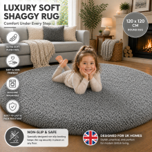 (120x120cm Round, Grey) Shaggy Rug-Non Slip Faux Fur Extra Large Area Rugs for Livingroom Bedroom Carpet
