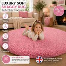 (120x120cm Round, Pink) Shaggy Rug-Non Slip Faux Fur Extra Large Area Rugs for Livingroom Bedroom Carpet