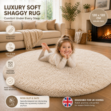 (120x120cm Round, Cream/White) Shaggy Rug-Non Slip Faux Fur Extra Large Area Rugs for Livingroom Bedroom Carpet