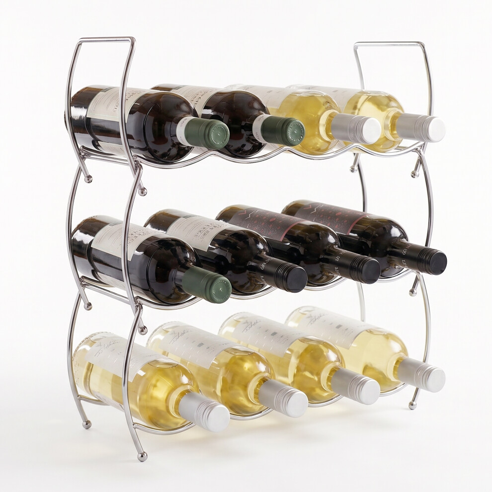 Geezy 12-Bottle Stackable Chrome Wine Display Rack | 3-Tier Wine Storage