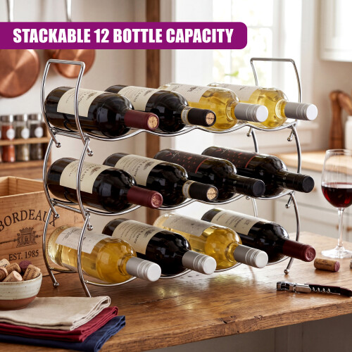 The Magic Toy Shop Geezy 12-Bottle Stackable Chrome Wine Display Rack | 3-Tier Wine Storage 2