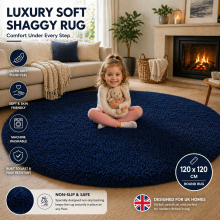 (120x120cm Round, Navy) Shaggy Rug-Non Slip Faux Fur Extra Large Area Rugs for Livingroom Bedroom Carpet