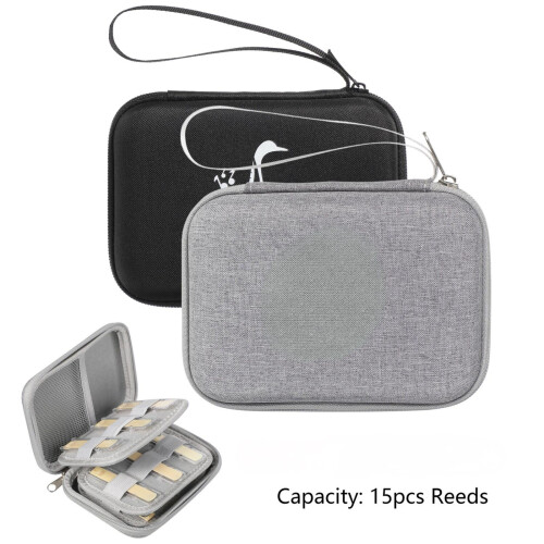 Tragbare Saxophon-Reed-Aufbewahrungsbox mit Netztasche,-Grau 1