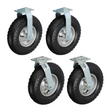Heavy-Duty Castor Set with Pneumatic Tyres, 2 Fixed + 2 Swivel