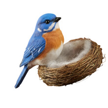 Vogelnest-Statue, Kunstharz, Vogelfiguren mit Nest,-Blau