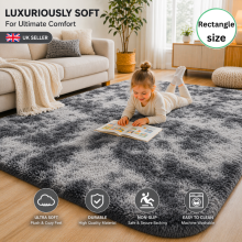 (60x110cm-BedSide Rug, Silver/Tie Dye Light Grey) Shaggy Rug-Non Slip Faux Fur Extra Large Area Rugs for Livingroom Bedroom Carpet